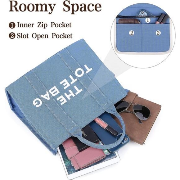 Canvas Tote Bags for Women Handbag Tote Purse with Zipper Canvas Crossbody Bag - Picture 3 of 6